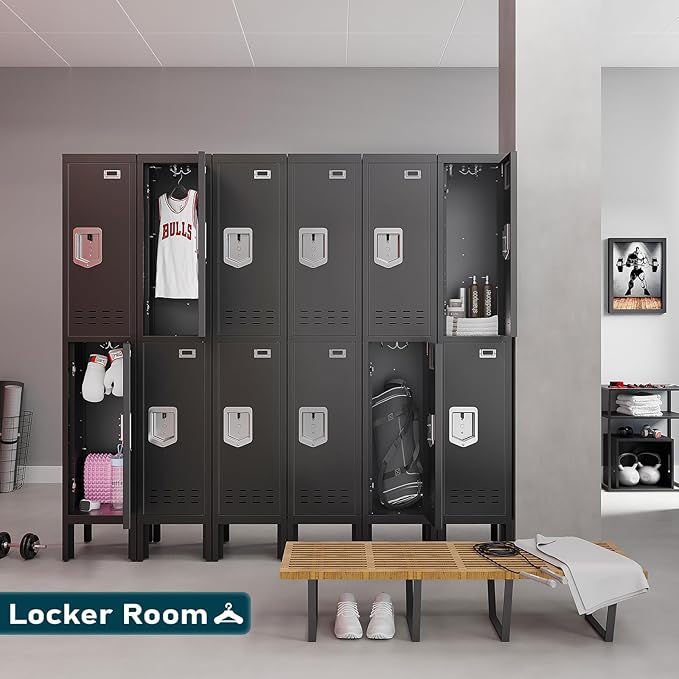 Metal Storage Locker with Lock & Card Slot Locker - Secure Lockable Door - Steel Locker for School, Office, Gym, Home - 66.15" H x 11.8" W x 11.8" D（2 Door, Black）