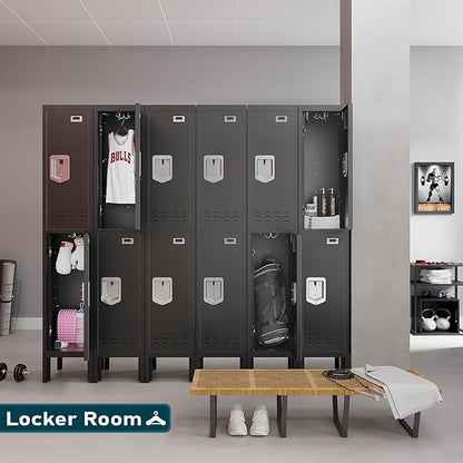 Metal Storage Locker with Lock & Card Slot Locker - Secure Lockable Door - Steel Locker for School, Office, Gym, Home - 66.15" H x 11.8" W x 11.8" D（2 Door, Black）