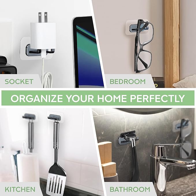Hook LAB Strong Adhesive Shower Razor Holder, 2-Pack Waterproof Wall Hooks for Bathroom, Reusable & Removable No-Drill Hook for Razors, Towels & Accessories – Works on Tile, Glass & Metal - Black
