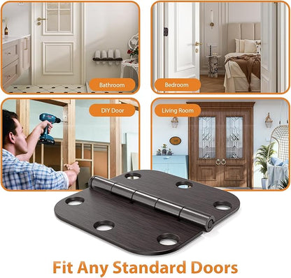 12 Pack Oil Rubbed Bronze Door Hinges 3.5" x 3 1/2 Inch - 5/8" Radius Corner Hinge Kit for Interior/Exterior Doors, Wooden Boxes & DIY Projects (Iron Hardware for Bedroom/Bifold/Chicken Coop)
