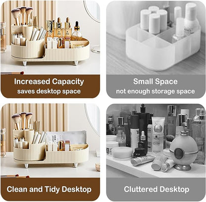 Rotating Makeup Organizer for Vanity with Brush Holder, Cosmetic Makeup Storage Organizer, Large Spinning Makeup Skincare Organizer, Countertop Makeup Perfume Organizer, Lotions Display Case Ivory