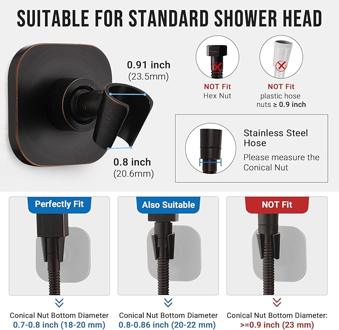G-Promise All Metal Handheld Shower Head Holder, Adjustable Wall Mount Shower Wand Bracket, Strong Adhesive Disc Mount or Drill Installation (Square, Oil Rubbed Bronze)