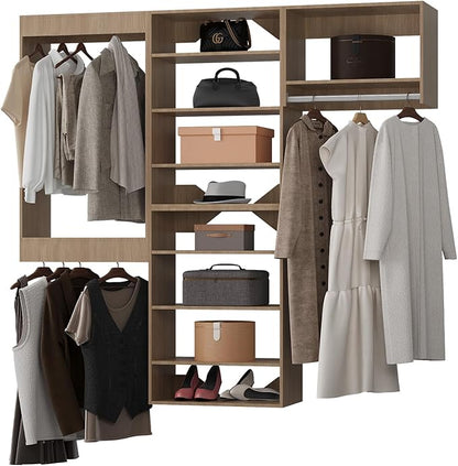 ROOMTEC Modular Closet System, 90" Wall-Mounted Closet Organizer with Hanging Rods, Modern Wooden Tower for Walk-In Closets, Wardrobe Storage Kit, Wood
