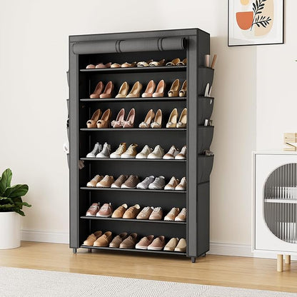Shoe Rack with Cover, 7 Tier Shoe Organizer Storage for 32-40 Pair Shoes and Boots Large Shoe Storage Shelf Space Saving Vertical Shoe Rack for Closet, Front Door Entrance, Dorm, Garage