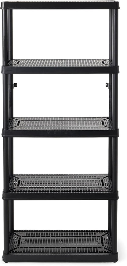 Gracious Living 5 Shelf Fixed Height Ventilated Medium Duty Storage Unit 14 x 32 x 72" Organizer System for Home, Garage, Basement, & Laundry, Black