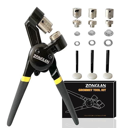 Grommet Tool Kit, Eyelet Tool Multi-Purpose Handheld Manual Hole Punch Rivet Press Plier Crimper 3 Interchangeable Dies with 900 Set 7/32" 5/16" 3/8" Metal Grommets Washers