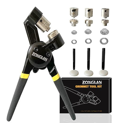 Grommet Tool Kit, Eyelet Tool Multi-Purpose Handheld Manual Hole Punch Rivet Press Plier Crimper 3 Interchangeable Dies with 900 Set 7/32" 5/16" 3/8" Metal Grommets Washers