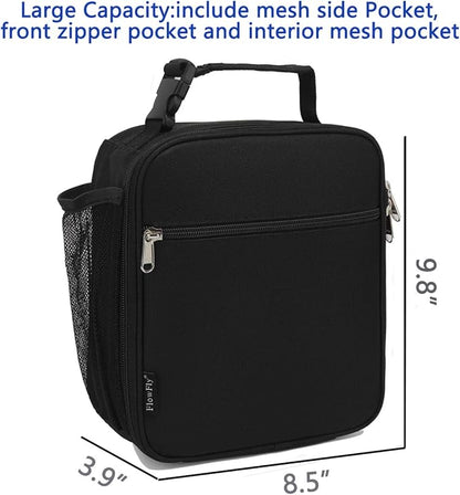 FlowFly Kids Lunch Box Insulated Letter Print Soft Bag Mini Cooler Back to School Thermal Meal Tote Kit for Girls, Boys, Black