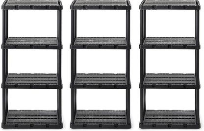 Gracious Living 3 Pack Light Duty Storage Shelves, Knect-A-Shelf 4-Shelf Ventilated Shelving Rack Organizer for Home, Garage, Basement & Laundry, Black