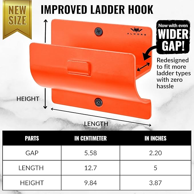 Orange Garage Storage Hooks - Heavy Duty Ladder Wall Mount, Wheelbarrow Hanger, Tool Holder, Hanging Brackets for Ladders, Folding Chairs