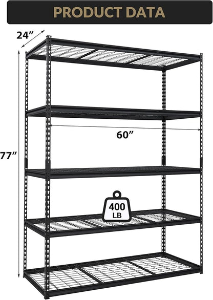 Heavy Duty Storage Shelves 60x24x78 in, 2500Lbs Adjustable Metal Shelving for Garage Organization, Durable Garage Shelving Easy Assemble