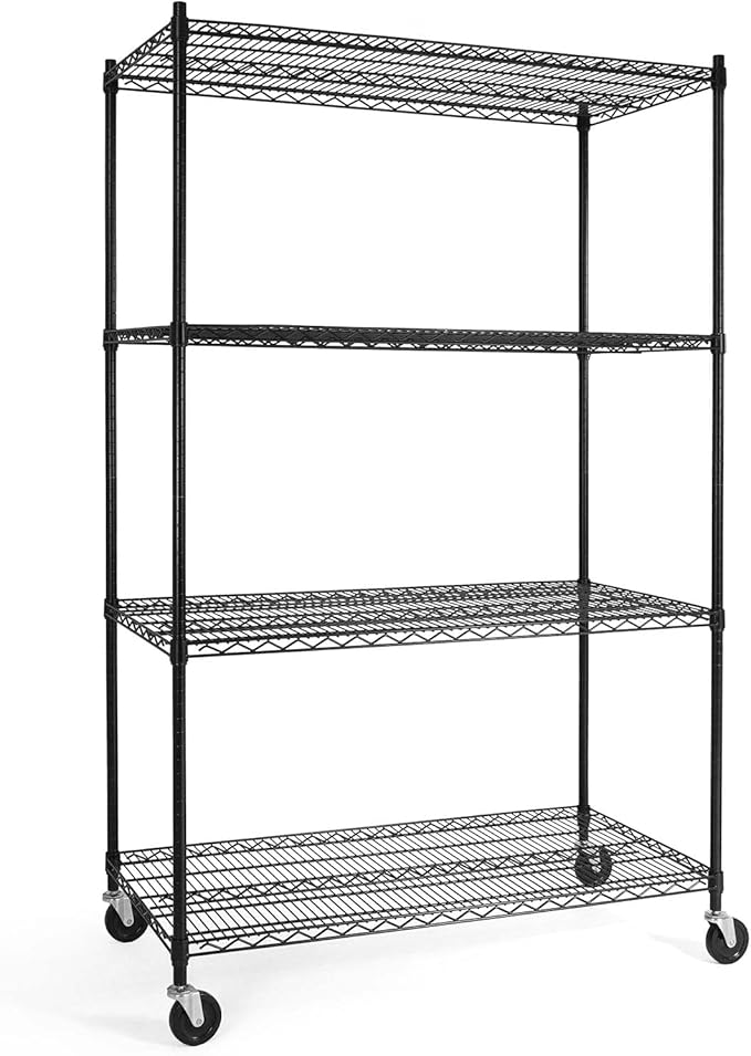 CAPHAUS 4-Tier Commercial Grade Heavy Duty Adjustable Height Wire Shelving w/Wheels & Leveling Feet, Storage Metal Steel Shelf, Garage Shelving Storage, Utility Wire Rack Storage Shelving Unit, 48”W