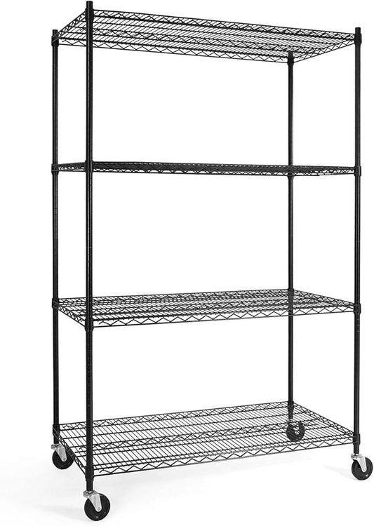 CAPHAUS 4-Tier Commercial Grade Heavy Duty Adjustable Height Wire Shelving w/Wheels & Leveling Feet, Storage Metal Steel Shelf, Garage Shelving Storage, Utility Wire Rack Storage Shelving Unit, 48”W