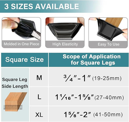 24 Pcs Chair Leg Floor Protectors Square,Black Silicone Felt Furniture Leg Pads Caps Covers for Hardwood Floors(Fit:1-1/16" to 1-5/8")