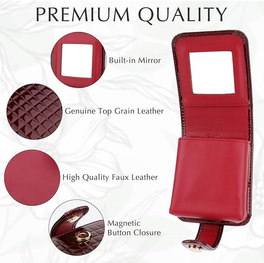 kilofly Genuine Leather Double Lipstick Case Cosmetic Makeup Holder + Gift Box