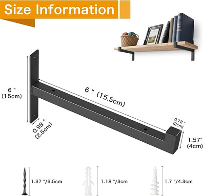 EZYDECOR 6 Pcs Heavy Duty Shelf Brackets 6 Inch Wall Mounted Industrial Metal Shelving Supports with Lip