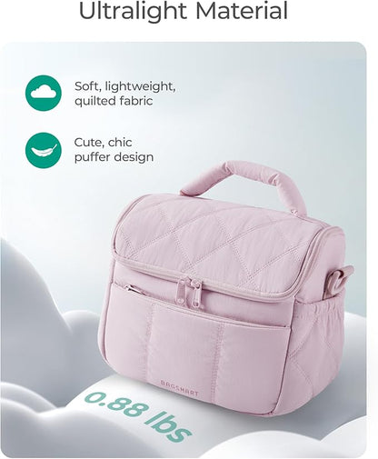 BAGSMART Insulated Lunch Bags for Women, Cute Quilted Lunch Box, Lightweight Puffy Padded Waterproof Lunch Tote, Reusable Lunch Cooler for Work Picnic Travel, Dark Pink