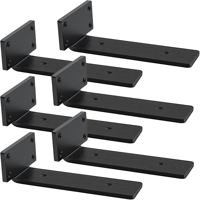 9 Inch Ultra Heavy Duty Shelf Brackets – 0.2In Thick Black L Shape Shelf Brackets, Hidden Steel Brackets for Shelves - 9 Inch Floating Shelf Hardware Heavy Duty (6Pcs)