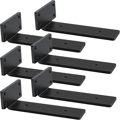 9 Inch Ultra Heavy Duty Shelf Brackets – 0.2In Thick Black L Shape Shelf Brackets, Hidden Steel Brackets for Shelves - 9 Inch Floating Shelf Hardware Heavy Duty (6Pcs)