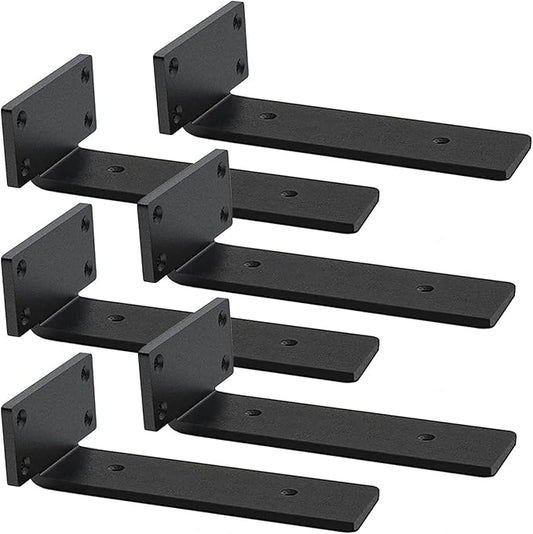 9 Inch Ultra Heavy Duty Shelf Brackets – 0.2In Thick Black L Shape Shelf Brackets, Hidden Steel Brackets for Shelves - 9 Inch Floating Shelf Hardware Heavy Duty (6Pcs)