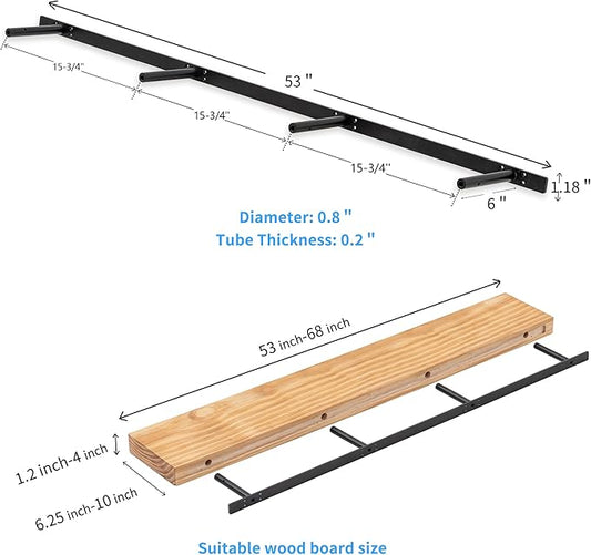 Floating Shelf Bracket ,Hidden Shelf Brackets (2 Pcs Additional Brackets 53 Inch -NO Kits), Matte Black