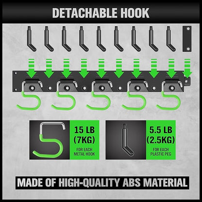 SWANLAKE Plastic 64 Inch Adjustable Storage System, Wall Mounted Hooks Tool Organizer, Garden Tool Hangers, Black