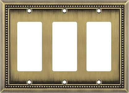 Henne Bery Sunken Pearls Heavy Duty Decorative Wall Plate Switch Plate Outlet Cover (Triple Decorator, Antique Brass)