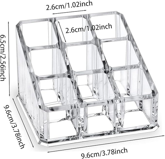 Clear Acrylic Lipstick Lip Gloss Organizer 9 Slots Small Comestic Display Holder for Nail Polish Essential Oil
