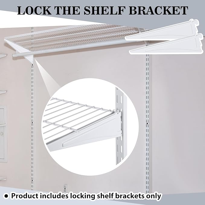 Adjustable Locking Shelf Bracket 16 Inch Shelf Brackets Heavy Duty Wire Shelving Brackets for Deep Wire Shelving Double Track System (White,2 Pcs)