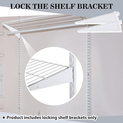 Adjustable Locking Shelf Bracket 16 Inch Shelf Brackets Heavy Duty Wire Shelving Brackets for Deep Wire Shelving Double Track System (White,2 Pcs)