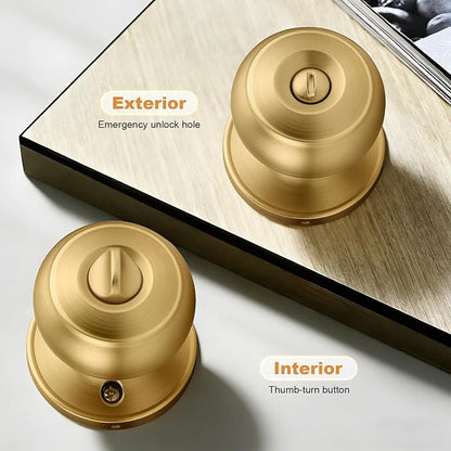 Probrico Champagne Bronze Door Knobs for Bedroom Bathroom, Interior Door Knob with Round Ball, Champagne Privacy Door Knob, 1 Pack