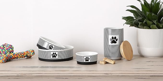 Bone Dry Paw & Patch Ceramic Pet Collection, Treat Canister, 4x6.5, Black,Treat Canister, 4x6.5,5742