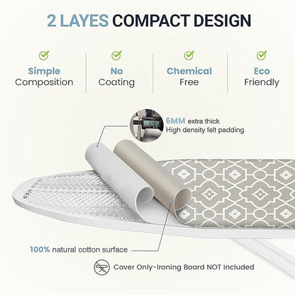 Ironing Board Cover and Pad 18"x54" Extra Thick Natural Cotton Scorch & Stain Resistant Iron Board Cover Extra large Iron Board Cover with Fasteners Heavy Duty Heatproof Elastic Edge Geometric