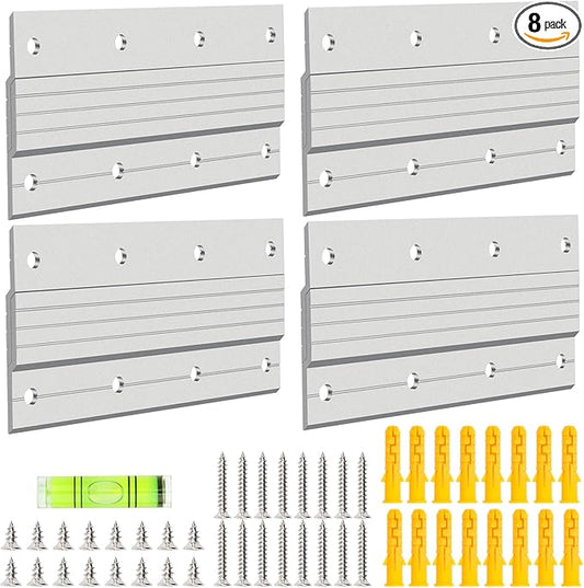 4 Pairs French Cleat Picture Hanger, Luxiv Metal Mounting Bracket for Photo Frames Aluminum Z Hanger, Wall Mount Mirror Bracket Z Bar Hanging Picture Ledges with Screws, Level Tool (6 inches)