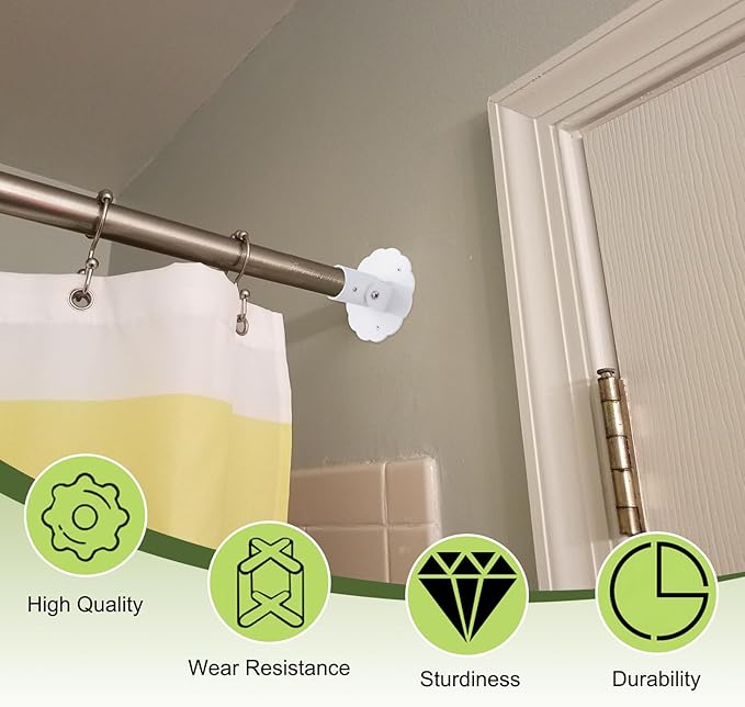 Flower-Shape Shower Curtain Rod Bracket, 2Pcs Telescopic Metal Shower Drape Rod Swivel Flange Curtain Pole Wall-Mount Bracket (White,26mm)
