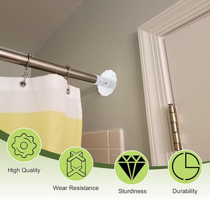 Flower-Shape Shower Curtain Rod Bracket, 2Pcs Telescopic Metal Shower Drape Rod Swivel Flange Curtain Pole Wall-Mount Bracket (White,26mm)
