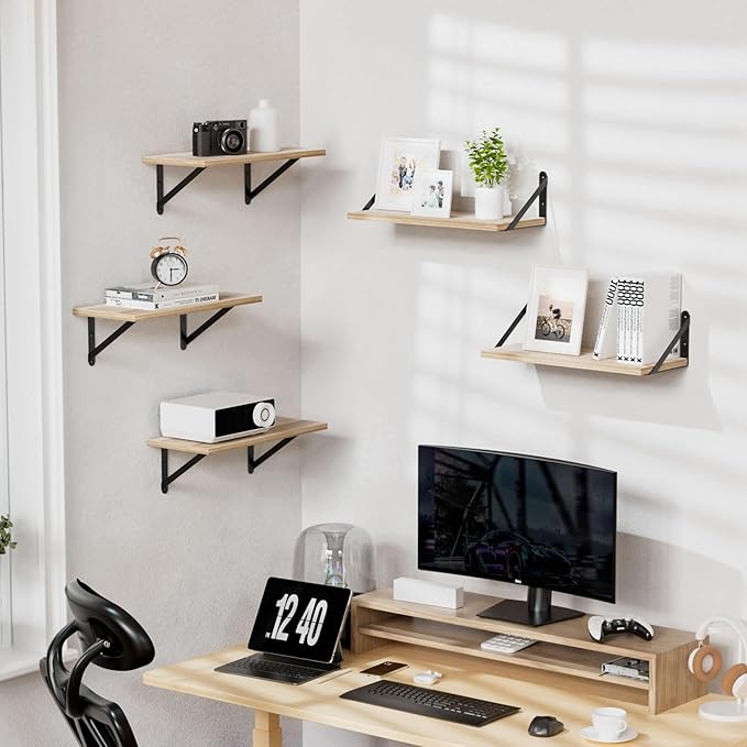4x3 Shelf Brackets 6-Pack, Shelf Support Shelf Holder Steel Wall Mount Heavy Duty Small L Shape Triangle 90 Degree Metal Black with Screws Anchors Soporte de Estante