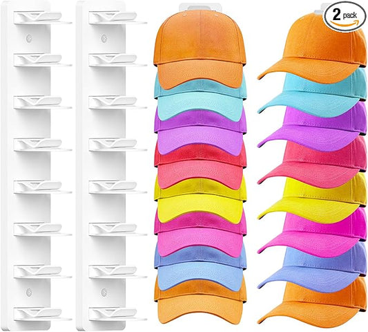 2 Pack Hat Organizer for Baseball Caps, Hat Rack for Wall, Strong Adhesive & Screw-in Cap Holder hat hangers for Closet Door & Bedroom