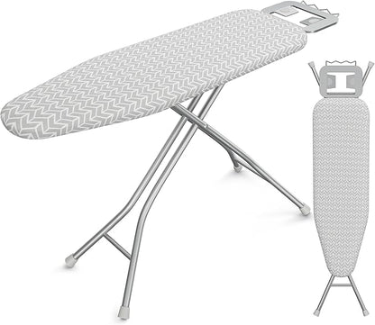 Yaheetech Foldable Ironing Board, Heavy Duty Iron Board with 9 Adjustable Heights, 4 Layer Cover and Safety Iron Rest, 52X14 Compact and Space Save Iron Board for Home Laundry Room Use, Gray&White