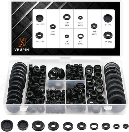 Vrupin 188 Pcs Rubber Grommets Kit - Rubber Washers for Wiring - 10 Different Sizes(1/4", 5/16", 3/8", 7/16", 1/2", 5/8", 7/8", 1" Inch)