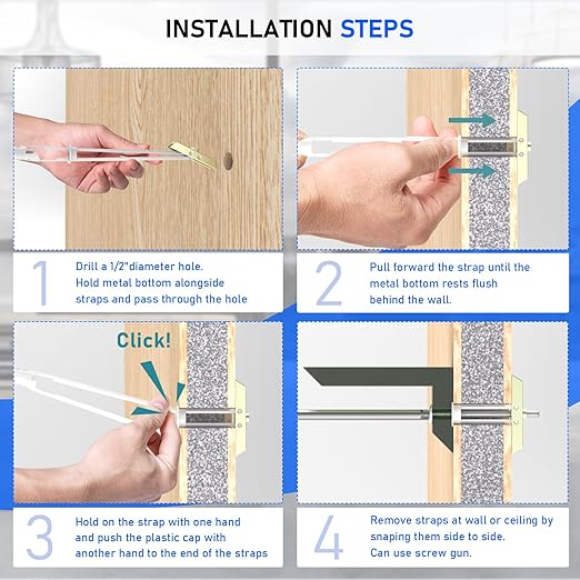Drywall Anchor with Included Bolts for 1/4”-20, Heavy Duty Hollow Drywall Anchors for TV Mounting Kit, Hollow Wall Anchors Holds up to 270lbs Each in 1/2” Drywall, 12 Packs