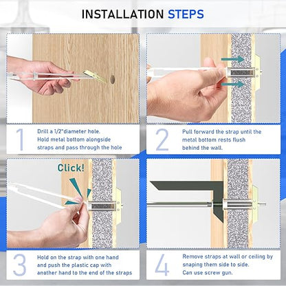 Drywall Anchor with Included Bolts for 1/4”-20, Heavy Duty Hollow Drywall Anchors for TV Mounting Kit, Strong Hollow Wall Anchors Holds up to 270lbs Each in 1/2” Drywall, 20 Packs