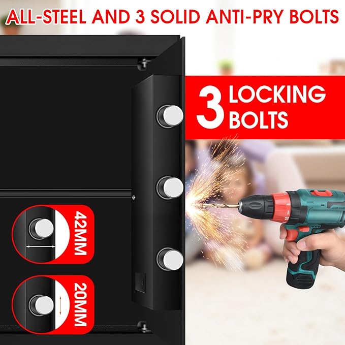 3.4 Cuft Large Safes for Home Use Fire and Water Proof, Anti-Theft Digital Security Safe Box With Programmable Keypad & Spare Keys, Home Safes Water and Fireproof for Documents Money Valuables