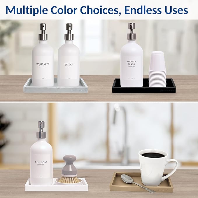 Countertop and Vanity Tray – Small 7.7" Silicone Soap Dispenser Trays, Flexible Bathroom Trays, Dish Soap Holder Kitchen Counter Caddy, Organizer Sink Tray for Soaps Bottles, Sponge, Keys
