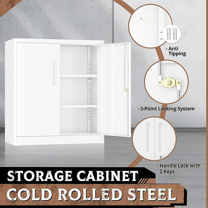 SUNCROWN 36” Metal Storage Cabinets with Doors and 2 Adjustable Shelves, Locking Tool Garage Cabinet, File Cabinets for Home & Office (White)