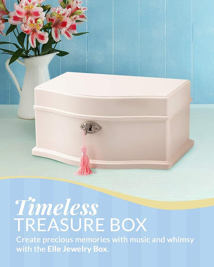 Elle Jewelry Box - Ballerina Jewelry Organizer and Swan Lake Wind-Up Music Box for Girls and Teens, Accessories and Keepsake Wooden Storage with Lock and Mirror, Charming Room Decor and Gift, Large