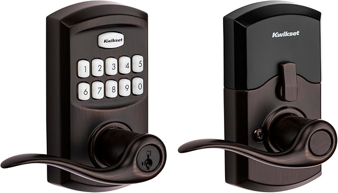 Kwikset SmartCode 917 Keypad Keyless Entry Traditional Residential Electronic Lever Deadbolt Alternative with Tustin Door Lever and SmartKey Security, Venetian Bronze