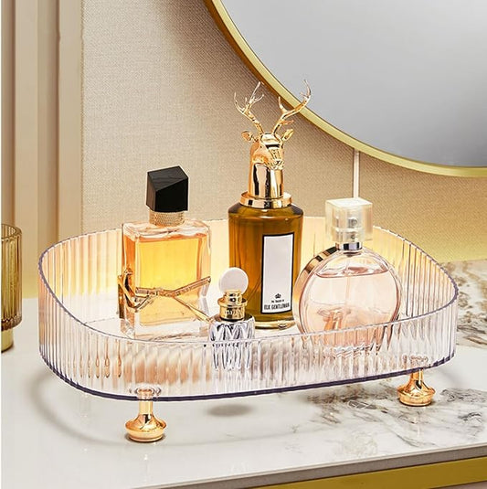 Makeup Perfume Organizer, Bathroom Vanity Tray, Decorative Dresser Tray, Countertop Organizer Tray for Cosmetics, Clear
