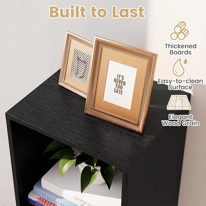 Giantex 2-Cube Bookcase, Cubby Bookshelf w/Back Guardrail & Anti-Tipping Kits, 3-Tier Freestanding Storage Organizer with Shelves, Open Back Display Rack for Living Room, Bedroom, Black