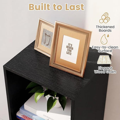 Giantex 2-Cube Bookcase, Cubby Bookshelf w/Back Guardrail & Anti-Tipping Kits, 3-Tier Freestanding Storage Organizer with Shelves, Open Back Display Rack for Living Room, Bedroom, Black